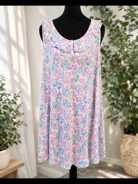 Lauren Ralph Lauren 1X Floral House Dress Nightgown Cotton Blend Pink Blue